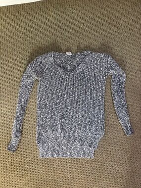 Essentials Marled Gray Ribbed V-Neck Sweater